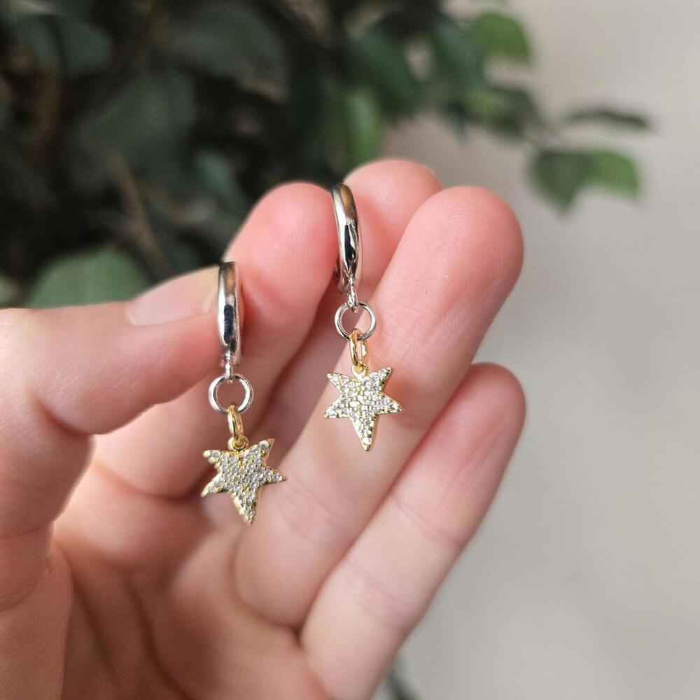 18k Gold Star Huggie Hoops
